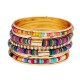 Bohemian Bead Fabric Rhinestone Multilayer Metal Bangle Bracelet