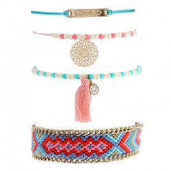 Bohemian Colorful Wave Weave Chain Rhinestone Flower Tassels Love Charm Bracelet for Women