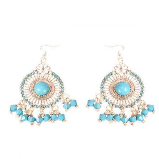 Bohemian Colorful Women's Bead Tassel Drop Earrings Ethnic Big Disc Dangle Earrings for Women