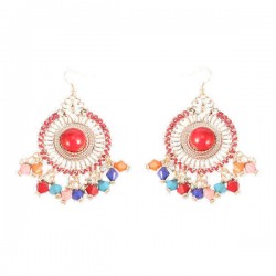 Bohemian Colorful Women's Bead Tassel Drop Earrings Ethnic Big Disc Dangle Earrings for Women