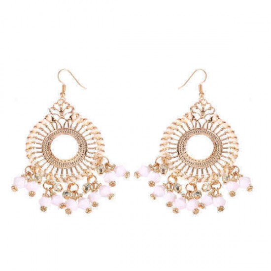 Bohemian Colorful Women's Bead Tassel Drop Earrings Ethnic Big Disc Dangle Earrings for Women