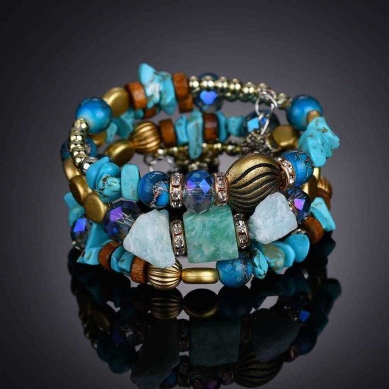 Bohemian Crushed Stone Bracelet Multi Layer Beaded Bracelet Mix Color Crystal Women Bracelet