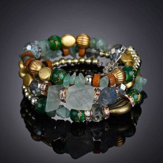 Bohemian Crushed Stone Bracelet Multi Layer Beaded Bracelet Mix Color Crystal Women Bracelet