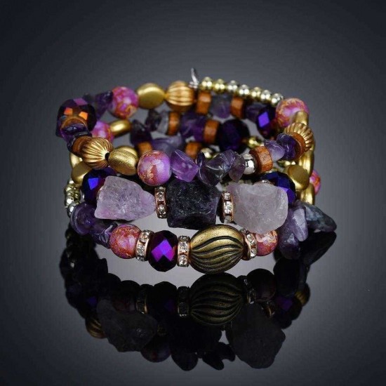 Bohemian Crushed Stone Bracelet Multi Layer Beaded Bracelet Mix Color Crystal Women Bracelet