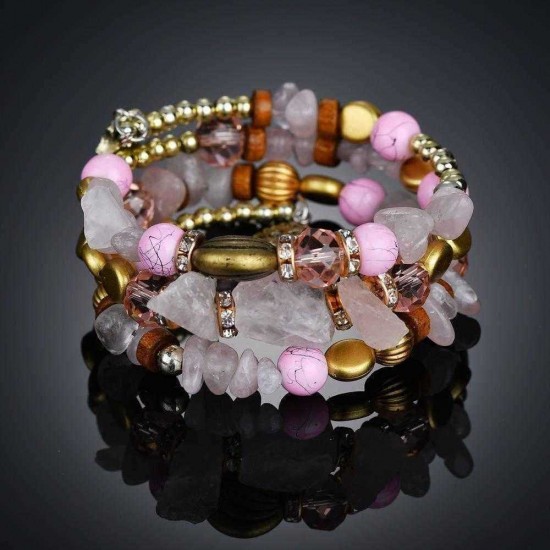 Bohemian Crushed Stone Bracelet Multi Layer Beaded Bracelet Mix Color Crystal Women Bracelet