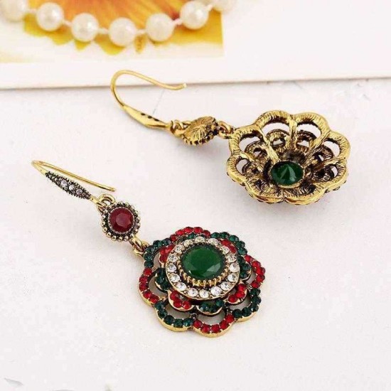 Bohemian Diamond Flower Ear Drop Ethnic Style Rhinestone Ear Drop Earring For Women