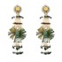 Bohemian Earrings 14K Gold Plated Luxury Opal Feather Natural Stone Ear Clip Ethnic Women Jewelry