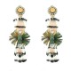 Bohemian Earrings 14K Gold Plated Luxury Opal Feather Natural Stone Ear Clip Ethnic Women Jewelry