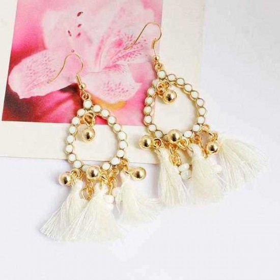 Bohemian Earrings Alloy Beads Drop Tassel 3 Color Option Earrings for Women