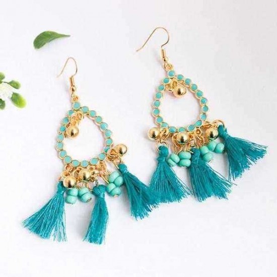 Bohemian Earrings Alloy Beads Drop Tassel 3 Color Option Earrings for Women