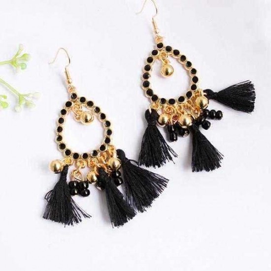 Bohemian Earrings Alloy Beads Drop Tassel 3 Color Option Earrings for Women