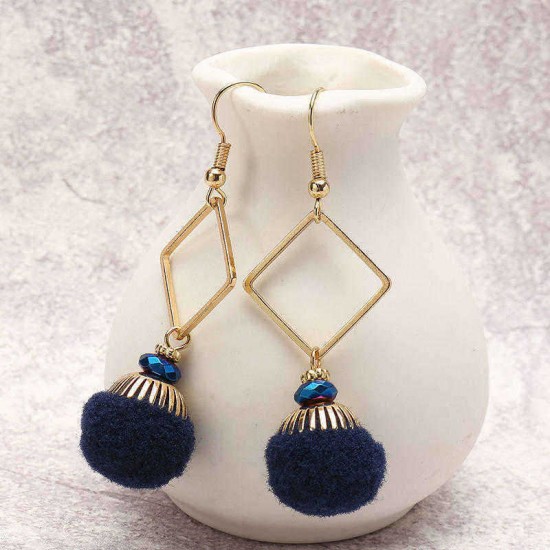 Bohemian Earrings Gold Plated Simple Rhombus Yarn Ball Pendant Ear Drop Boho Jewelry for Women