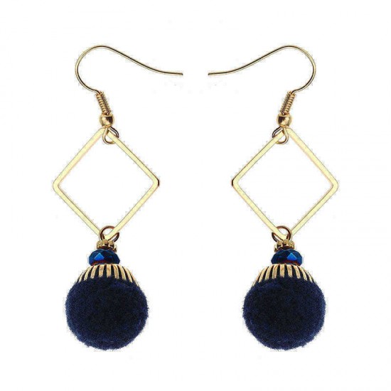 Bohemian Earrings Gold Plated Simple Rhombus Yarn Ball Pendant Ear Drop Boho Jewelry for Women