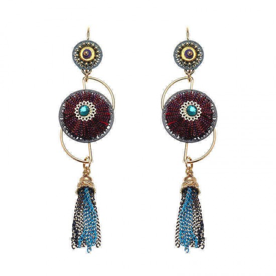 Bohemian Earrings Luxury Gold Plated Flower Charm Tassel Pendant Ear Drop Boho Jewelry for Women