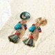 Bohemian Earrings Rainbow Tassel Leaf Pendant Conch Charm Exquisite Gold Plated Boho for Women