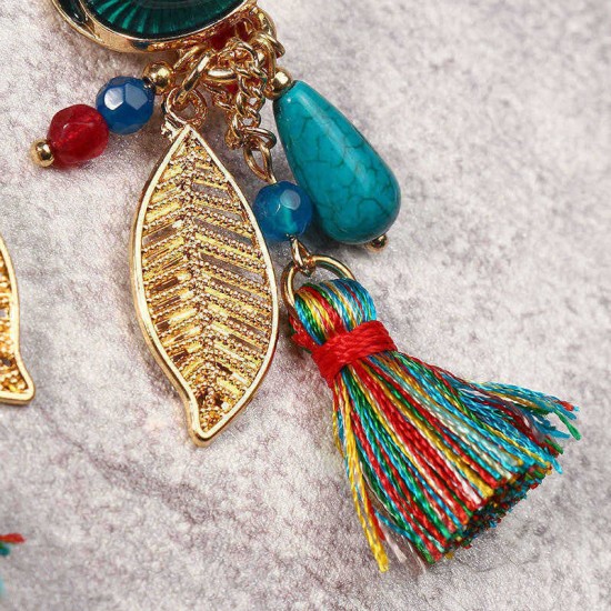 Bohemian Earrings Rainbow Tassel Leaf Pendant Conch Charm Exquisite Gold Plated Boho for Women