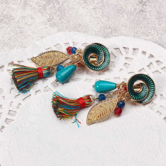 Bohemian Earrings Rainbow Tassel Leaf Pendant Conch Charm Exquisite Gold Plated Boho for Women