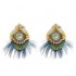 Bohemian Ethnic Earrings 14K Gold Plated Feather Opal Statement Retro Round Ear Clip for Women Gift