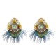 Bohemian Ethnic Earrings 14K Gold Plated Feather Opal Statement Retro Round Ear Clip for Women Gift