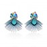 Bohemian Ethnic Style Feather Earrings 14K Gold Plated Bird Charm Gemstone Eardrop Gift for Women