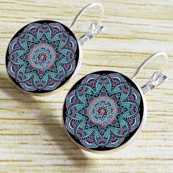 Bohemian Flower Drop Earring Ethnic Earrings Purple Flower Print Earrings for Women