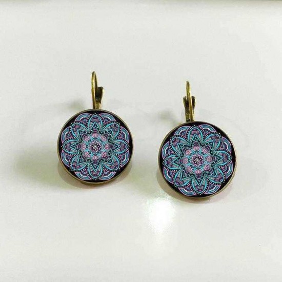 Bohemian Flower Drop Earring Ethnic Earrings Purple Flower Print Earrings for Women