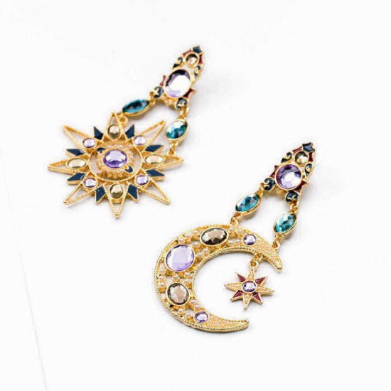 Bohemian Goddess Moon Sun Ear Drop Earring Gold Rhinestone Earring For Women