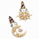 Bohemian Goddess Moon Sun Ear Drop Earring Gold Rhinestone Earring For Women