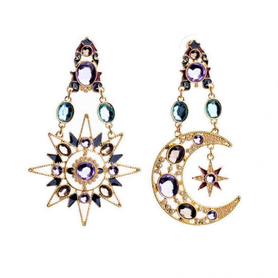 Bohemian Goddess Moon Sun Ear Drop Earring Gold Rhinestone Earring For Women