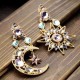 Bohemian Goddess Moon Sun Ear Drop Earring Gold Rhinestone Earring For Women