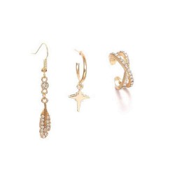 Bohemian Gold Alloy 3 Pieces Earring Set Crystal Star Ear Drop Ear Stud Set For Women