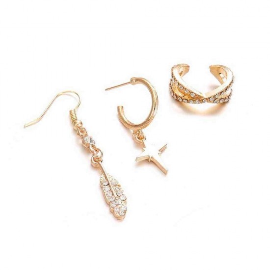 Bohemian Gold Alloy 3 Pieces Earring Set Crystal Star Ear Drop Ear Stud Set For Women