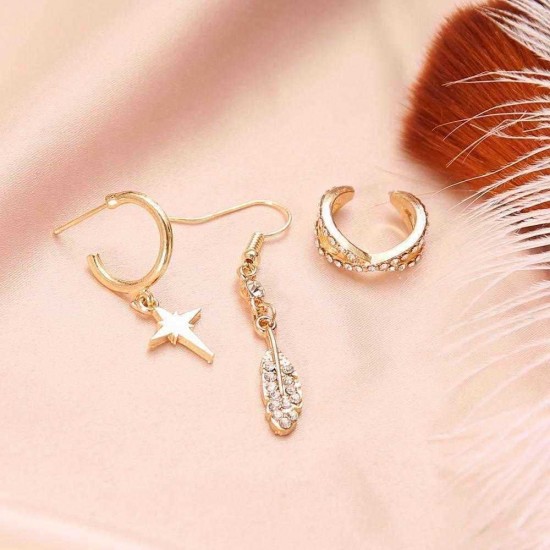 Bohemian Gold Alloy 3 Pieces Earring Set Crystal Star Ear Drop Ear Stud Set For Women