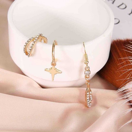 Bohemian Gold Alloy 3 Pieces Earring Set Crystal Star Ear Drop Ear Stud Set For Women