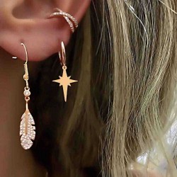 Bohemian Gold Alloy 3 Pieces Earring Set Crystal Star Ear Drop Ear Stud Set For Women