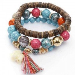 Bohemian Multi-Layer Wooden Tassels Bracelet Cutely Elephant Beaded Bracelet