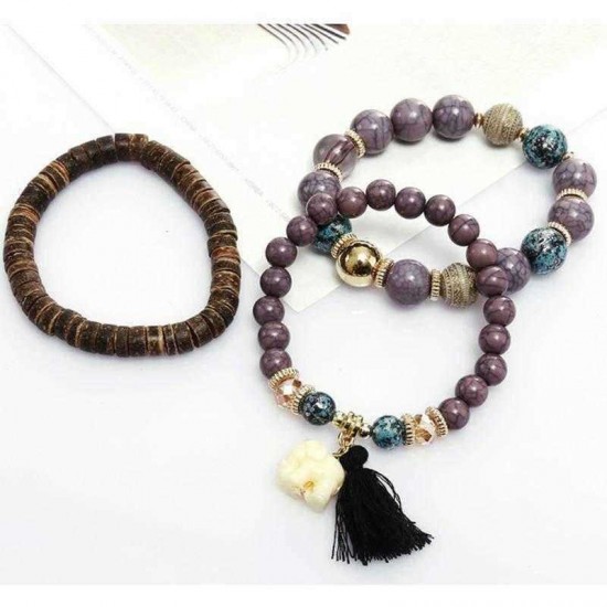 Bohemian Multi-Layer Wooden Tassels Bracelet Cutely Elephant Beaded Bracelet