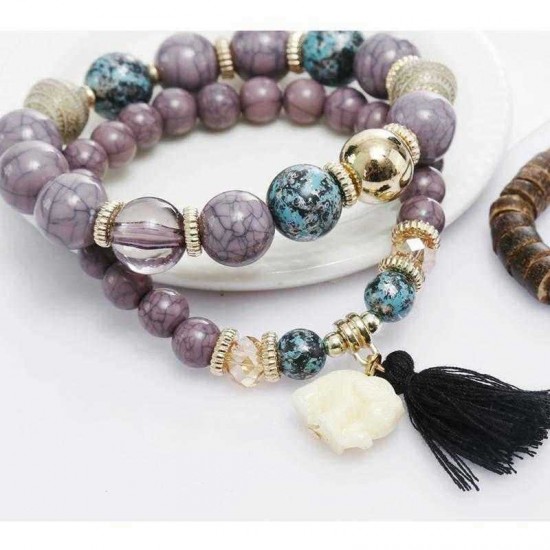 Bohemian Multi-Layer Wooden Tassels Bracelet Cutely Elephant Beaded Bracelet