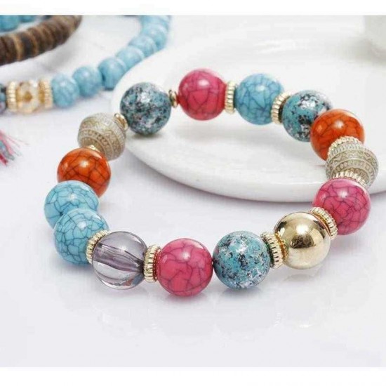 Bohemian Multi-Layer Wooden Tassels Bracelet Cutely Elephant Beaded Bracelet