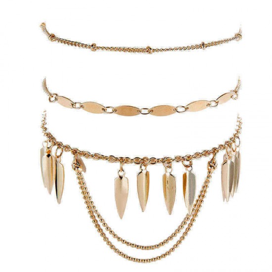 Bohemian Multi-layer Gold Bracelet Set Arrow Tassel Pendant Chain Charm Bracelet for Women