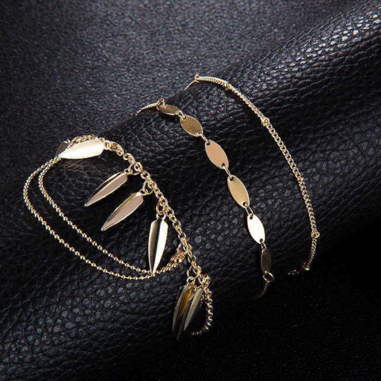 Bohemian Multi-layer Gold Bracelet Set Arrow Tassel Pendant Chain Charm Bracelet for Women