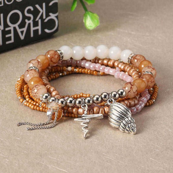 Bohemian Multilayer Conch Crystal Tassel Pendant Bead Bracelet Jewelry for Women Best Gift