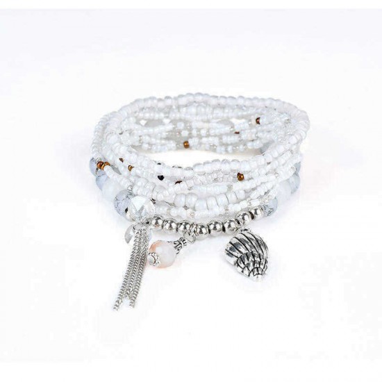 Bohemian Multilayer Conch Crystal Tassel Pendant Bead Bracelet Jewelry for Women Best Gift