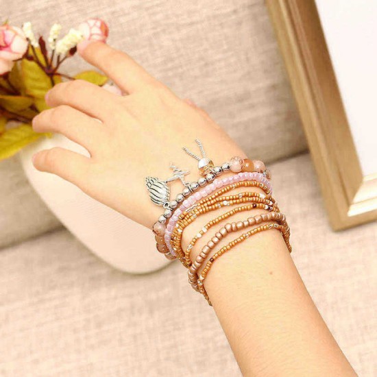 Bohemian Multilayer Conch Crystal Tassel Pendant Bead Bracelet Jewelry for Women Best Gift