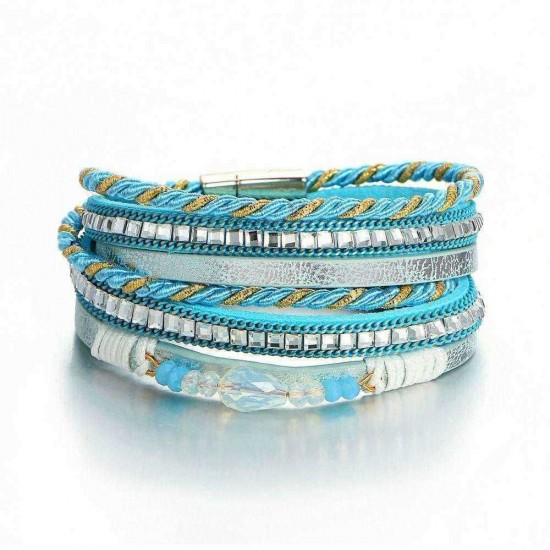 Bohemian Multilayer Crystal Beads Bracelets Braided Rope Chain Bracelet Ethnic Jewelry for Women