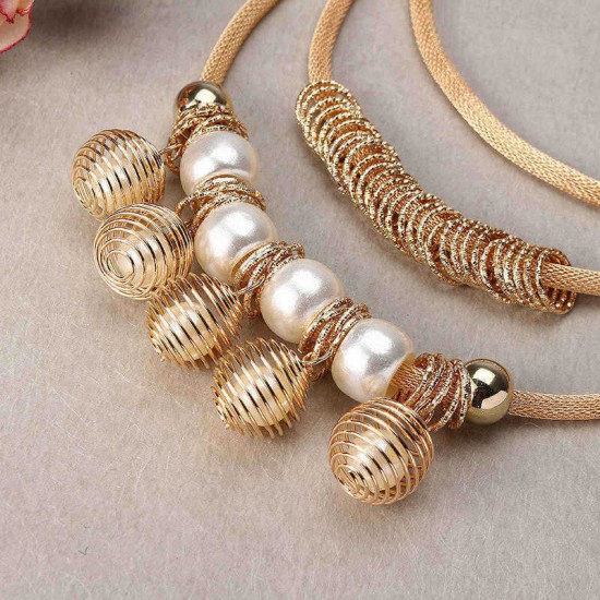 Bohemian Multilayer Gold Artificial Pearl Hollow Ball Unique Style Necklace Party Gift for Women