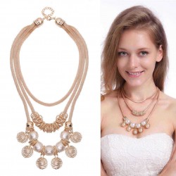 Bohemian Multilayer Gold Artificial Pearl Hollow Ball Unique Style Necklace Party Gift for Women