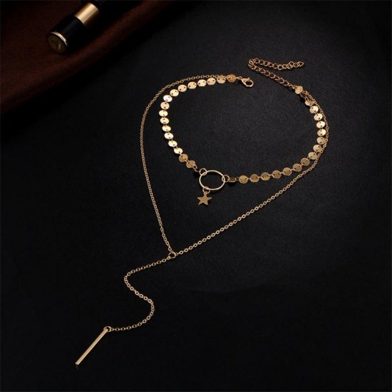 Bohemian Multilayer Necklace Star Bar Tassel Pendant Fashion Paillette Chain Necklace for Women