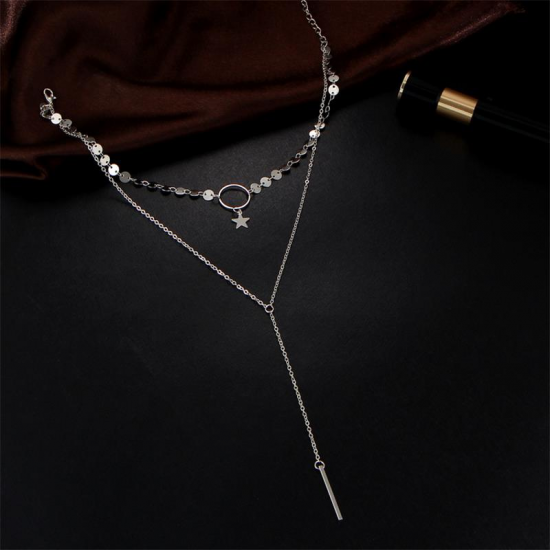 Bohemian Multilayer Necklace Star Bar Tassel Pendant Fashion Paillette Chain Necklace for Women