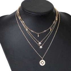 Bohemian Multilayer Necklaces Round Slice Beads Stars Chain Crescent Pendant Necklace For Women